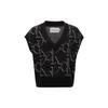 V-Neck Allover Print Knitted Vest Women Tops Black J220099