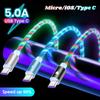 2.4A плавные цвета светодиодное светящееся USB-кабель для зарядного устройства типа C для Android Кабель для зарядки Micro USB для iPhone 11 12 pro max Samsung Зарядный шнур