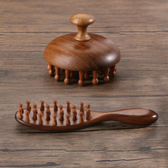 Natural Sandalwood Comb Long Handle Meridian Point Massager 22 Teeth Meridian Insert Comb for Head Massage And Hair Growth Promotion