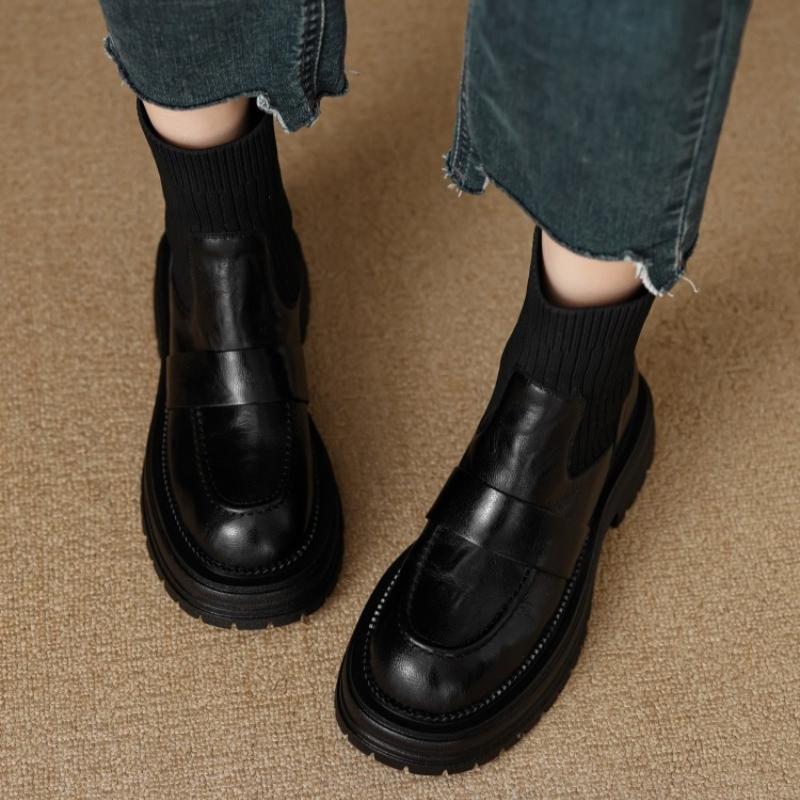 Зимние теплые сапоги 2024 года, женские сапоги на толстой подошве, высокие сапоги из телячьей кожи с толстым каблуком, модная женская обувь, слипоны, абсолютно новые, готические