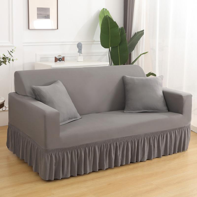 1 /2 /3 /4 Seater Stretch Sofa Skirt Cover For Living Room Nordic Solid Color Couch Slipcover With Skirt Hem Armchair Protector
