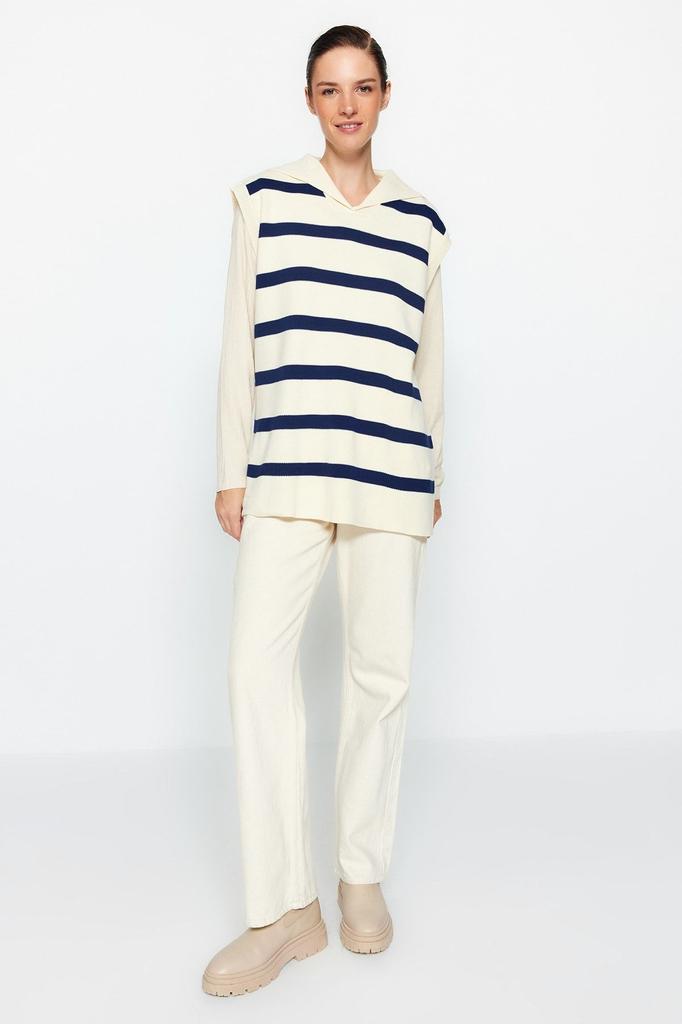 Женский модный стильный свитер в хиджабе, черный трикотаж в полоску с матросским воротником