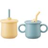 Lock&Lock Littlerub Silicone Straw Cup 200ml Set Regular Type + Spout Type, Sky Blue, Yellow, 1 Set