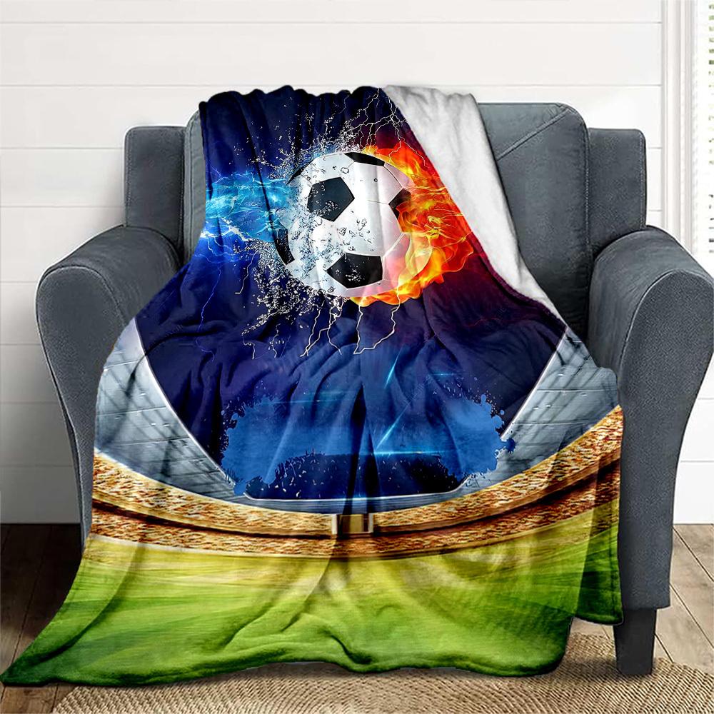 1pc Soccer Ball Fire Outdoor Blanket Lightweight Flannel, Soft & Warm, All-Season Use for Sofa, Outdoor, Camping, Living Room, Office089