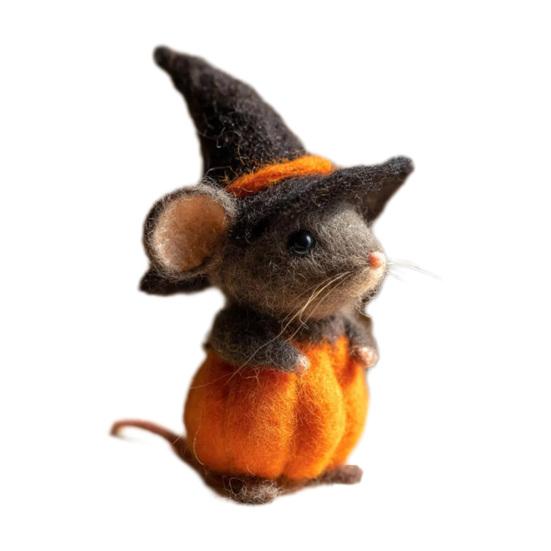 Halloween Pumpkin Mouse Ornament with Witch Hat Handmade Wool Felt Decoration Birthday Parties Props Halloween Decoration