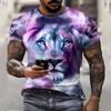 Мужская футболка, модная новинка 2022 года, летняя, с 3D принтом, животным, львом, уличная, индивидуальная, свободная, оверсайз, черный топ с круглым вырезом
