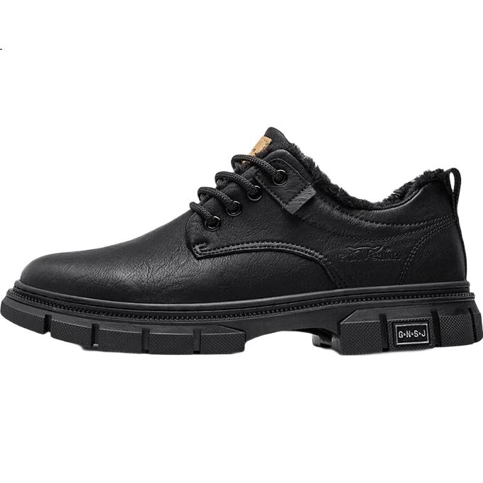 G.N.Shi Jia Men's Shoes, Autumn And Winter Warm Casual Leather Shoes, Fleece-Lined Thick Low-Top Martin Boots, Retro Distressed Work Boots for Me