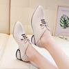 Microfiber Leather Shoes Woman Mid Heels Women Casual Shoe Korea Style Block Heel Slip On Footware for Office Lady Beige BLACK