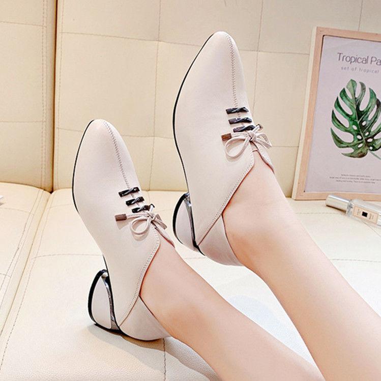 Microfiber Leather Shoes Woman Mid Heels Women Casual Shoe Korea Style Block Heel Slip On Footware for Office Lady Beige BLACK