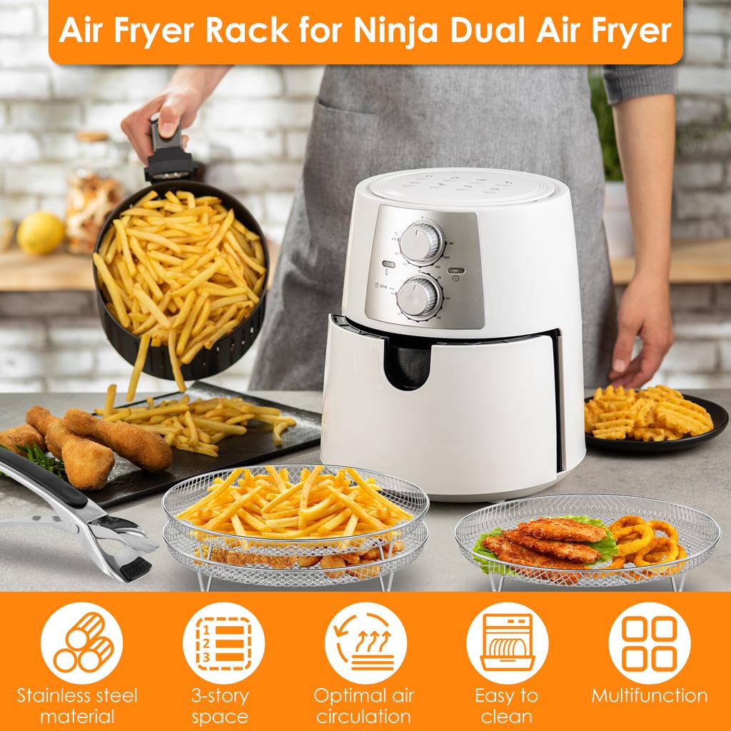 Подставка для аэрофритюрницы из нержавеющей стали, 3-ярусная подставка для аэрофритюрницы, равномерно нагреваемая корзина для выпечки, поднос, штабелируемая решетка для гриля для выпечки