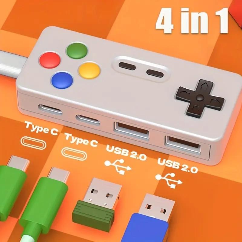 Портативный креативный USB-хаб 4-в-1, USB-расширитель с 2 портами Type-C и 2 портами USB, Plug and Play без драйверов