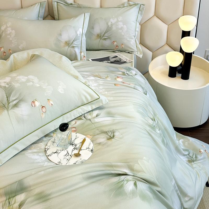 Sleep grid 60 count all cotton, pure cotton, thickened long staple cotton, digital printed four piece set