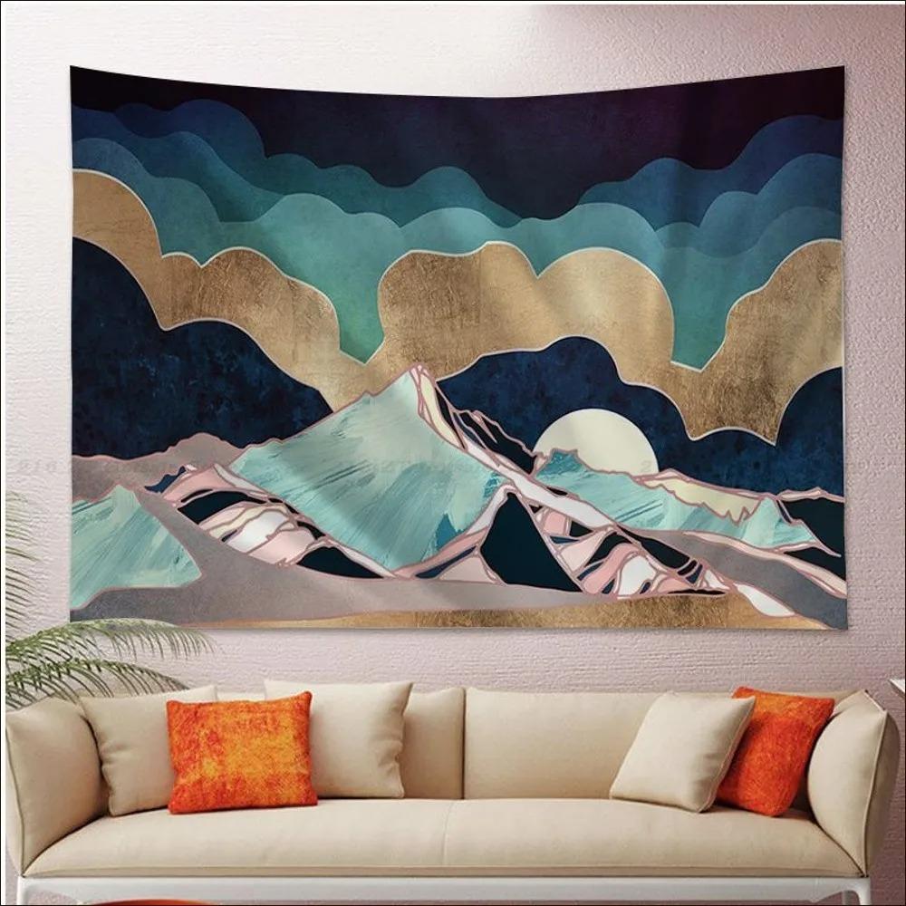 Гобелен для гостиной в офисе, абстрактная роспись, закат, горы, подвесная ткань, украшение на стену дома, гобелен