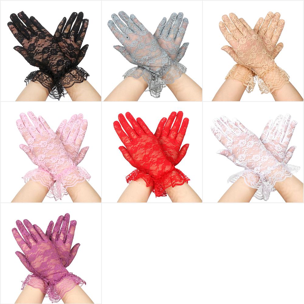Protection Mittens Sunscreen Rose Flower Pattern White Bride Gloves Lace Gloves Party Dressy Gloves