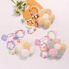 Lovely Plush Flower Keychain Creative Colorful Bead Chain Keyring For Girls Cute Backpack Pendant Bag Decoration