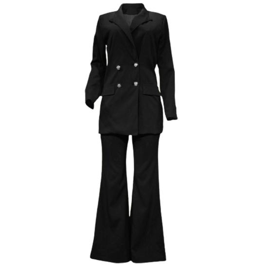 1 комплект, женский пиджак, брюки, сплошной цвет, широкие брюки, осень-зима, двубортный костюм с лацканами, комплект для офиса