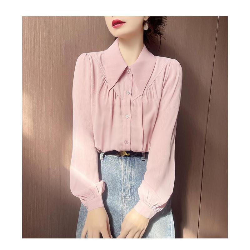 Женские новые рубашки с пришитым воротником ПОЛО на пуговицах, модные, однотонные, универсальные, повседневные, с длинным рукавом