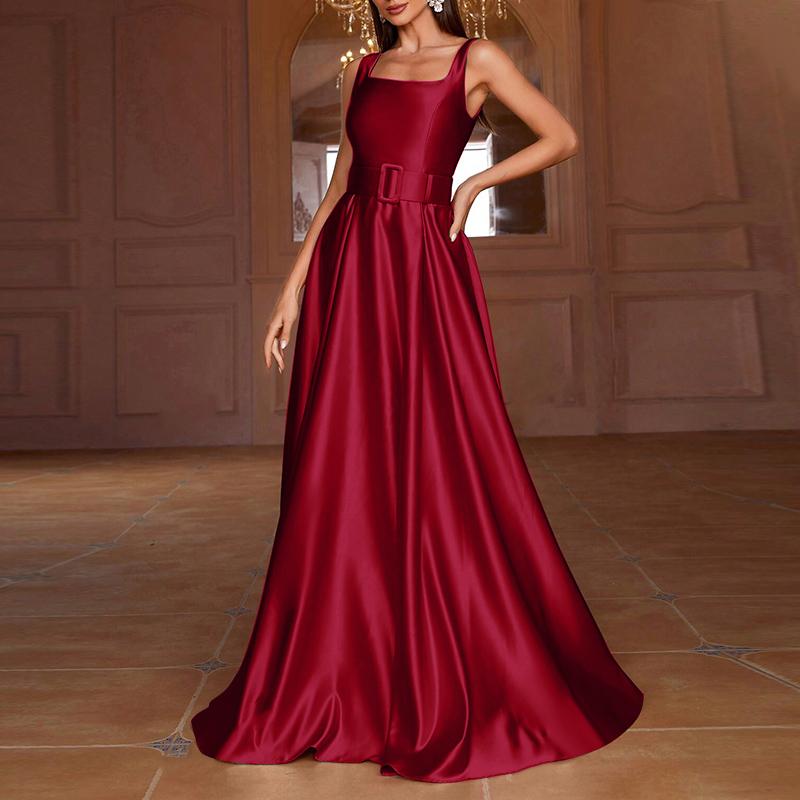 ZANZEA Women Vintage Square Neck Sleeveless Belt Dresses