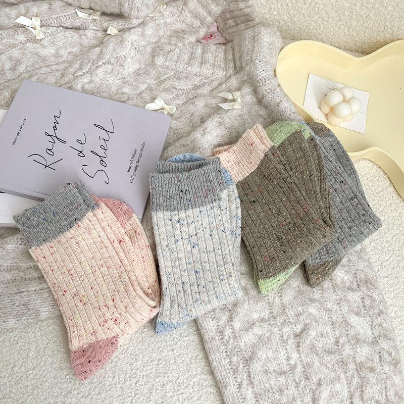 Женские шерстяные носки средней длины, стиль осень/зима, узор в горошек, японско-корейская мода, теплые и стильные.