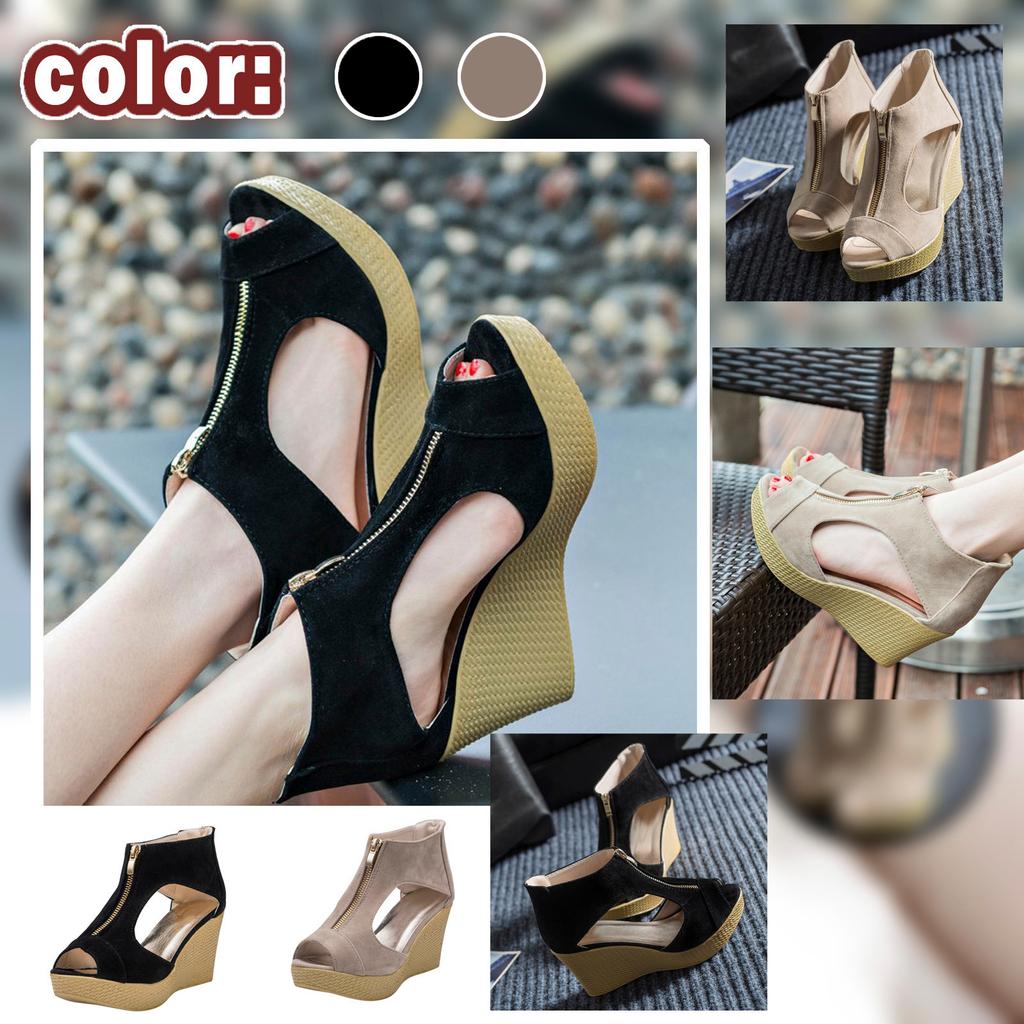 Женская обувь на танкетке, винтажные туфли на высоком каблуке с открытым носком и застежкой-молнией, сандалии