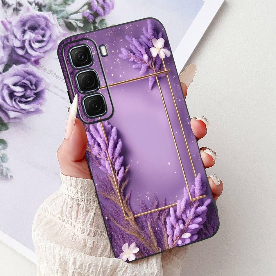 For Infinix Hot 50 4G Phone Case Hot 50 Pro+ 4G Hot50 Pro Elegant Floral Cat Pattern Black Silicone Soft TPU Cases