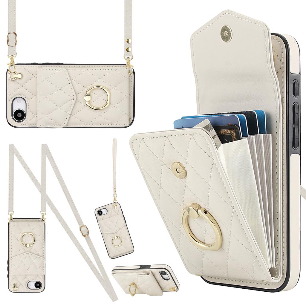 Чехол для iPhone 16e с блокировкой RFID, карманом для карт, кожа + ТПУ, наплечный чехол для телефона с кольцом-подставкой