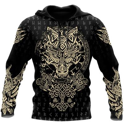 2024 Новая толстовка с капюшоном 3d Viking Harajuku Print Pullover Мужская толстовка с капюшоном свободного размера Винтажная мужская одежда Осень с длинным рукавом