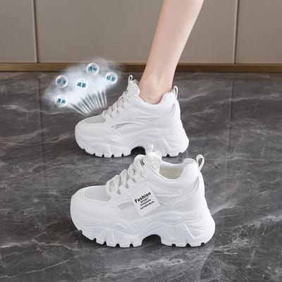 Женские кроссовки «папины» 2025 сетчатые дышащие тонкие с внутренней платформой, маленькие белые туфли, спортивная обувь, высокий каблук, повседневные, универсальные