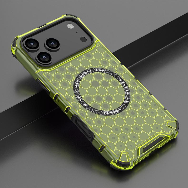 Прозрачный чехол-броня с сотовой текстурой и магнитной фиксацией для iPhone 17 Air Pro Max Magsafe Беспроводная зарядка Силиконовый TPU Защитный чехол