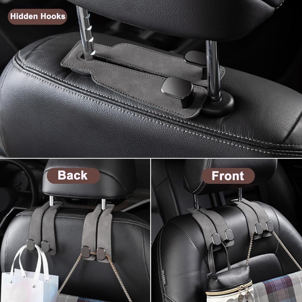 Amelity 4 Pack Car Purse Hook, Car Hooks For Purses And Bags Cute, Headrest Hooks For Car (Grey-4 Pack)