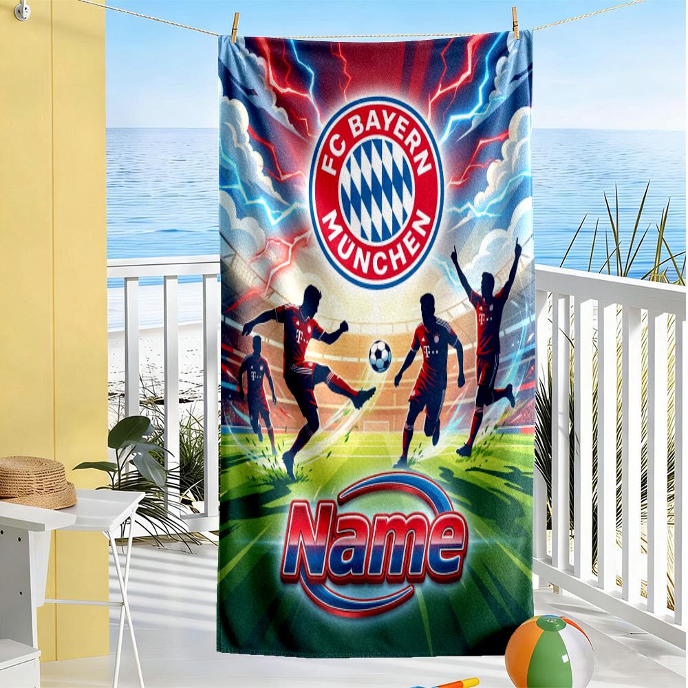 Bayern Munich Soccer Jersey Customized Name Beach Towel Super Soft & Absorbent Suitable for Swimming Gym Camping Yoga Vacation