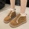 Зимние новые бархатные рыцарские ботинки на толстой подошве, теплая модель средней длины, ботинки Мартин на шнуровке, пушистые зимние ботинки для женщин