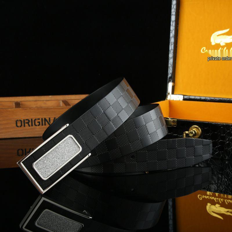 Men's Stylish Pure Cowhide Belt with Smooth Buckle - Casual and Versatile Wear