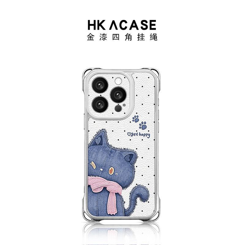 Маленький синий кот подходит для чехла для мобильного телефона Apple 17pro vivo Huawei OPPO Xiaomi Honor, милый чехол в горошек с защитой от падения.