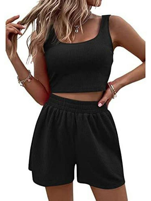 2023 Летний женский трикотажный безрукавный модный повседневный однотонный костюм