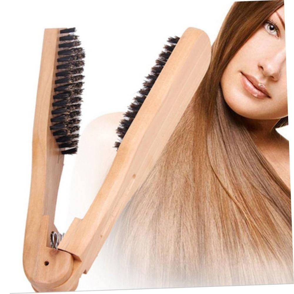 Double Brushes Hair Straightener Comb Wooden Hairdressing Comb New V-shaped Clamp Comb