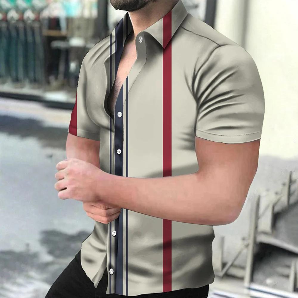 Holiday Beach Striped 3D Print Men Tops Man/Women Casual Fashion Short Sleeves Shirt Lapel Button Shirt Oversized Unisex Clothes