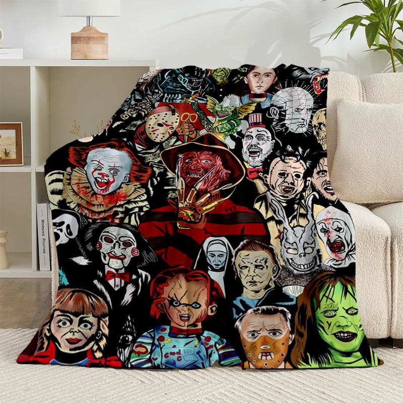 1PC Horror Movie Icons Flannel Blanket Gift, Suitable for Both Men And Women, Soft Ideal for Beds And Sofa, Birthday Or Christmas Gift