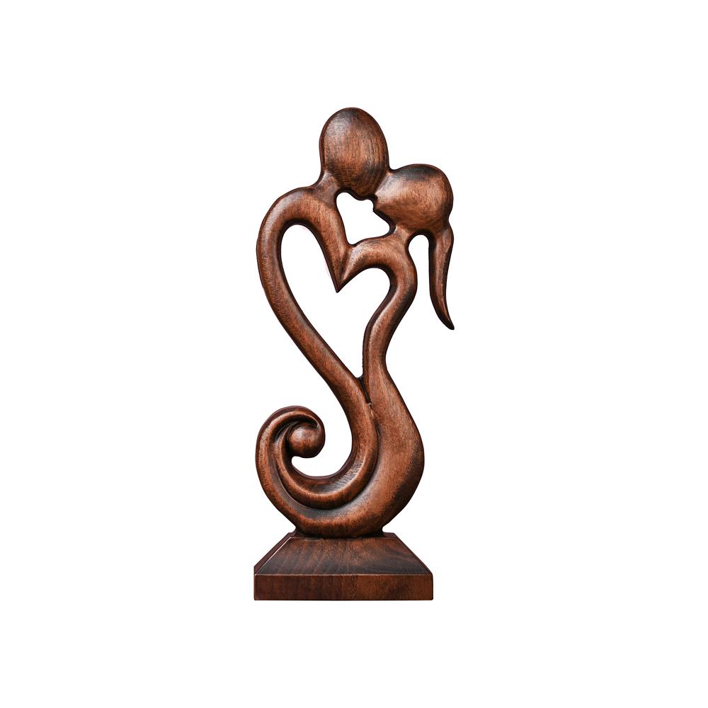Couple Love Heart Wood Carving, Romantic Wooden Sculpture, Style Abstract Couple Figurine Home Decoration Gift