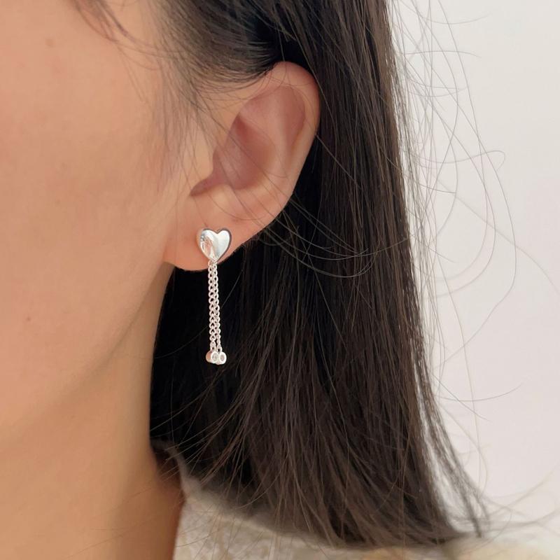 Unique Design 925 Sterling Silver Double Tassel Chain Heart Shape Drop Earrings for Women Gifts Jewelry