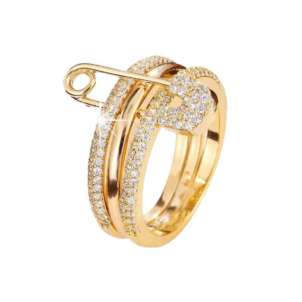 Tricolor Detachable Safety Pin Ring with Micro-set Zirconia for Women