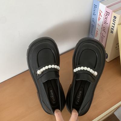 Модные женские кожаные туфли в британском стиле 2024 года, классические и универсальные женские туфли-лоферы на толстой подошве, элегантные туфли Мэри Джейн на платформе с бусинами