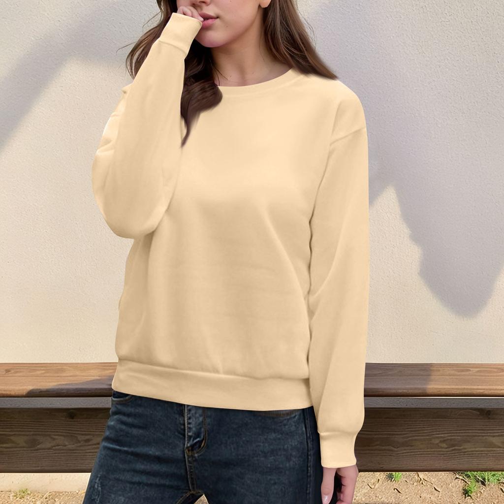 Женский повседневный модный топ, однотонный, круглый вырез, длинный рукав, пуловер