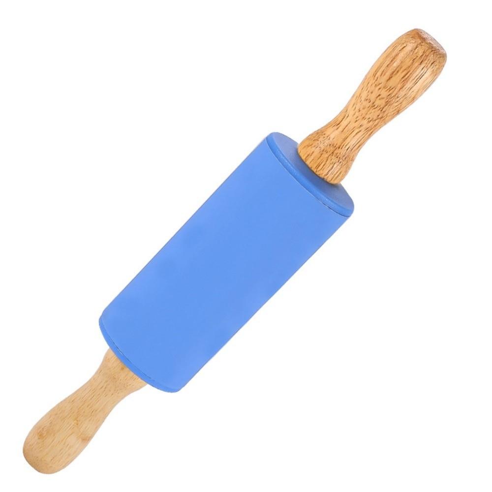 Multicolor Silicone Rolling Pin Wooden Handle Flour Roller New Pastry Dough Roller  Baking Tool