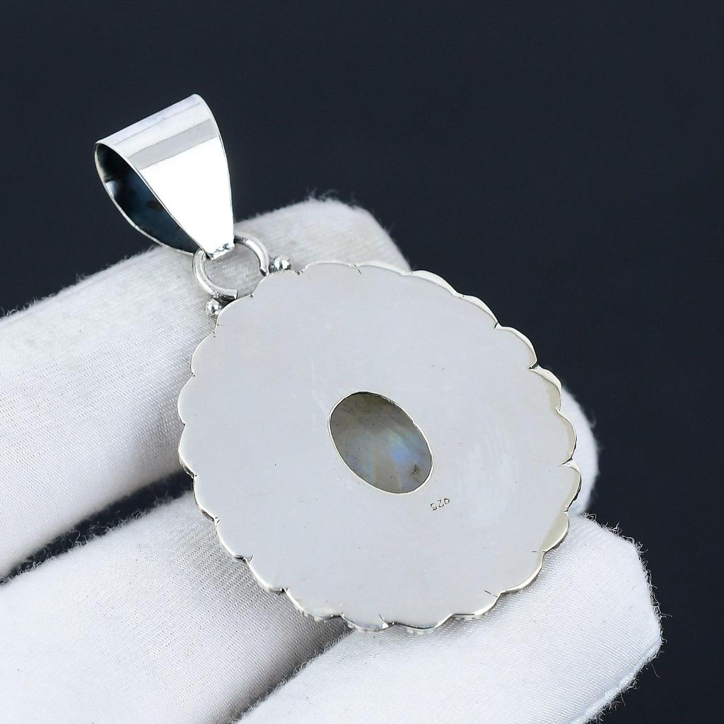 Кулон с радужным лунным камнем, ювелирное изделие ручной работы, ожерелье из стерлингового серебра 925 пробы, натуральный блестящий лунный камень, ювелирное изделие, кулон, подарок для него на Новый год