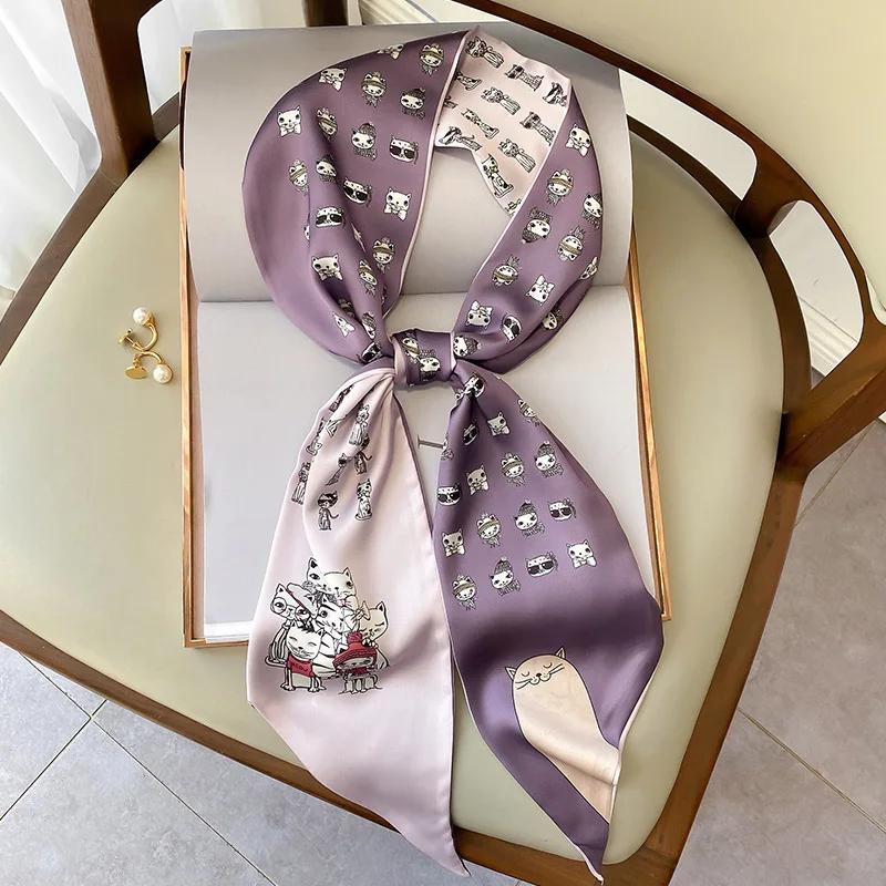 Luxury Long Silk Scarf Female Animal Horse Print Thin Narrow Scarf Bag Hair Band Ribbon Scarfs Women Neckerchief