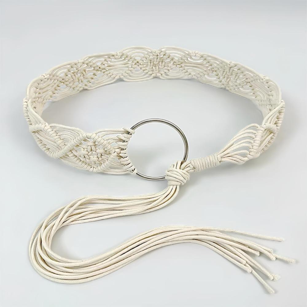 Soft Cotton Bohemian Waist Rope Handmade Woven Dress Belt Ethnic Style Woven Tie Belt