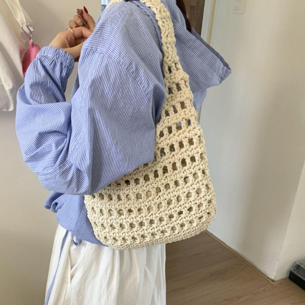 Korean Style Hollow Out Knitted Weave Bag Braided Beach Bag Sweet Crochet Tote Bag Ladies/Girls