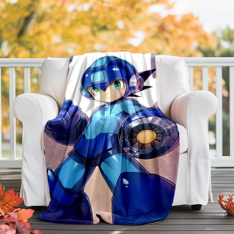 Cartoon Rockman Game Megaman printed throw blanket—lightweight,soft,warm;versatile blanket for all seasons—perfect as &air-conditioning throw,nap blan