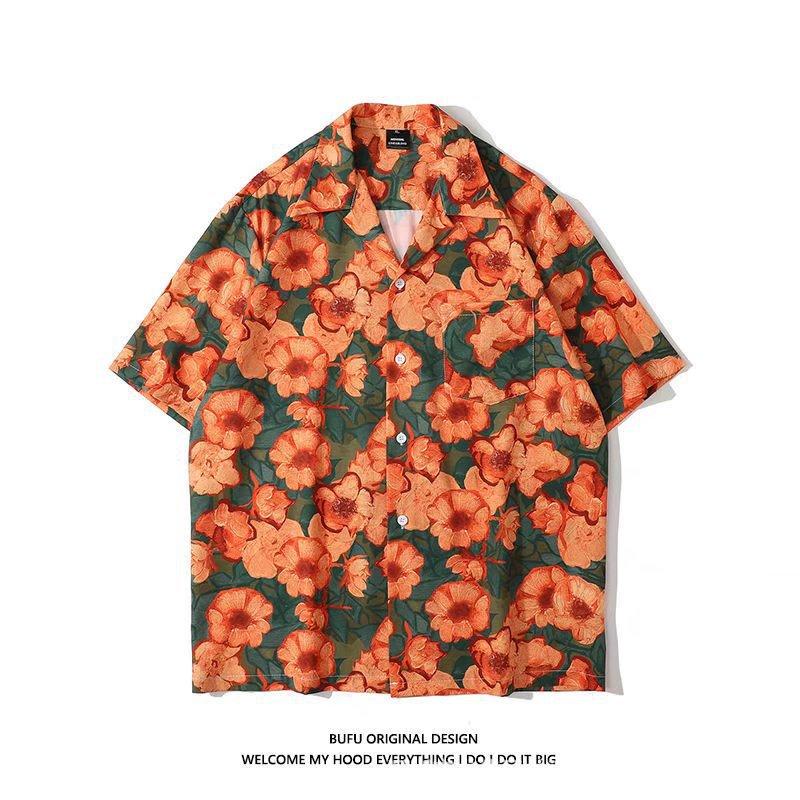 2026 Men's Floral Shirt Loose Fashionable Beach Style Casual Short Sleeve Shirt